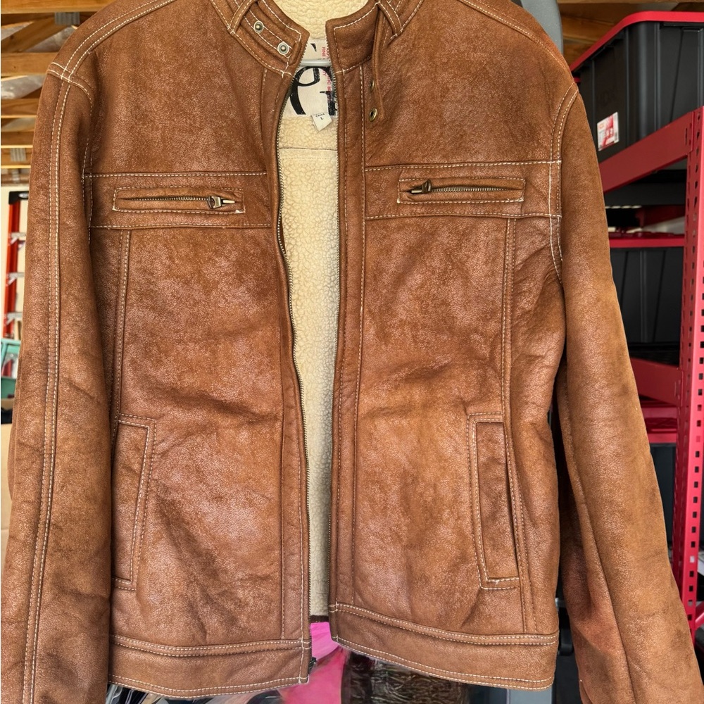 Guess Brown Suede-Style Bomber Jacket with Sherpa Trim